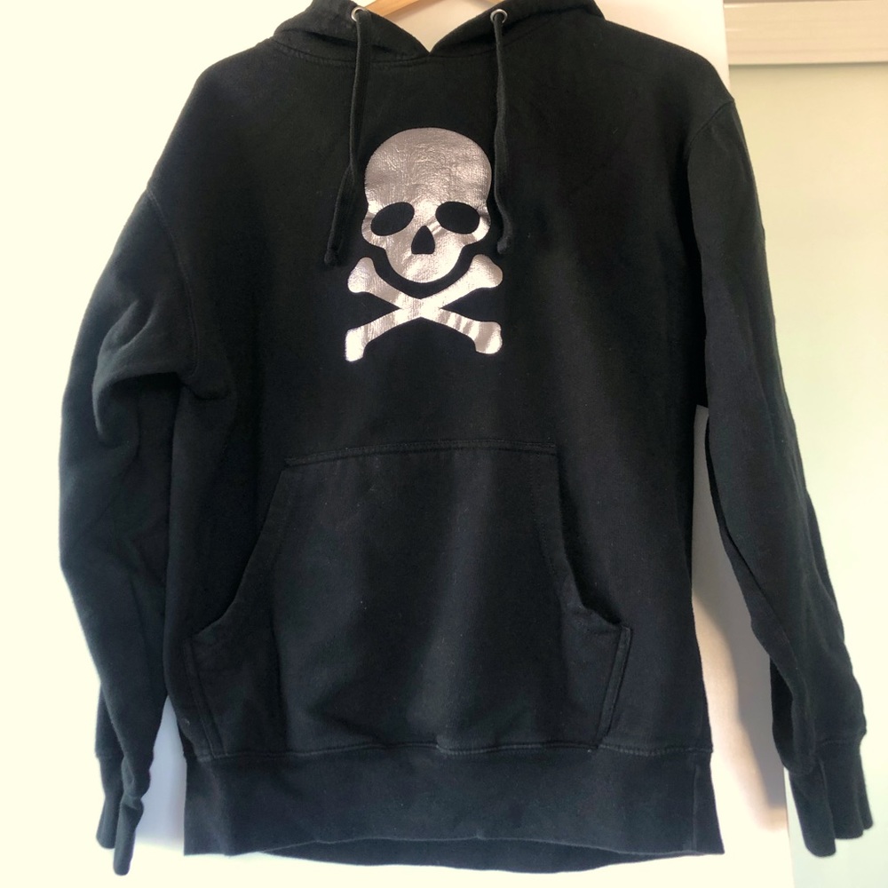 soulcycle Black Hoodie with Silver Skull Graphic